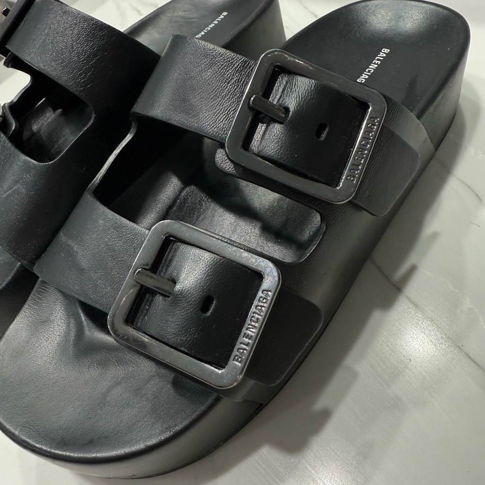 Balenciaga Mallorca Platform Black Leather Sandal Slides - Picture 2 of 7